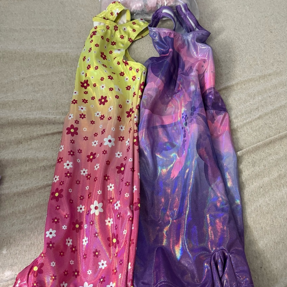 Balera Yellow Floral and Purple Metallic Biketard